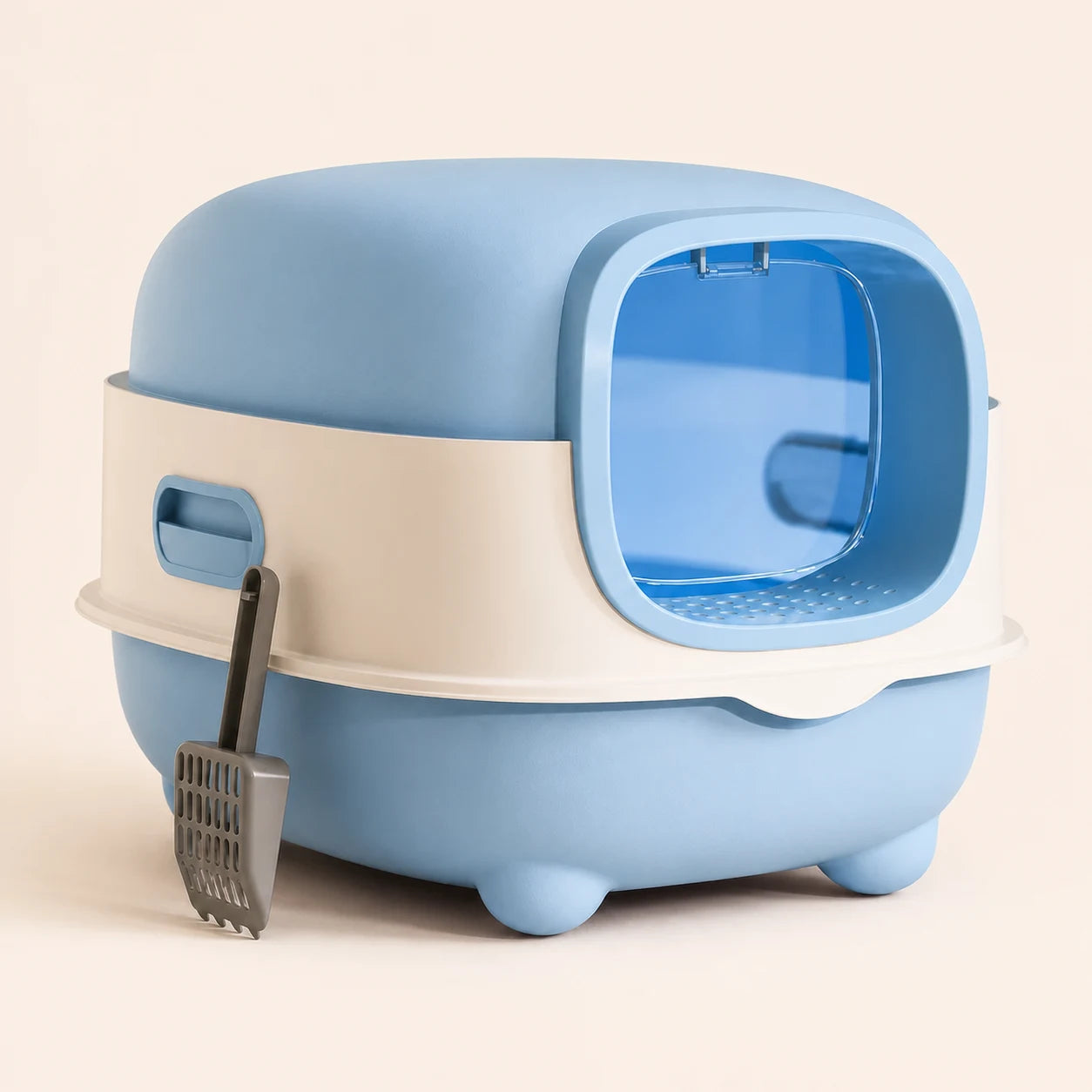 Cloud Door Enclosed Litter Box in blue